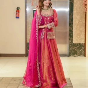 PILUDI HOUSE Women Chanderi Kurta Sharara Attached Dupatta Set