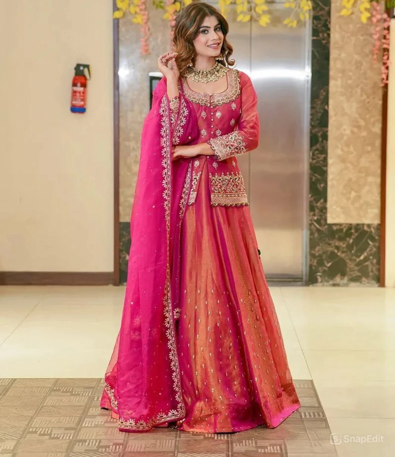 PILUDI HOUSE Women Chanderi Kurta Sharara Attached Dupatta Set
